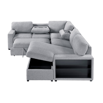9630GY*42LRC (4)Sectional with Right Chaise, Pull-out Bed and Hidden Storages, Charging Ports - 9630GY*42LRC