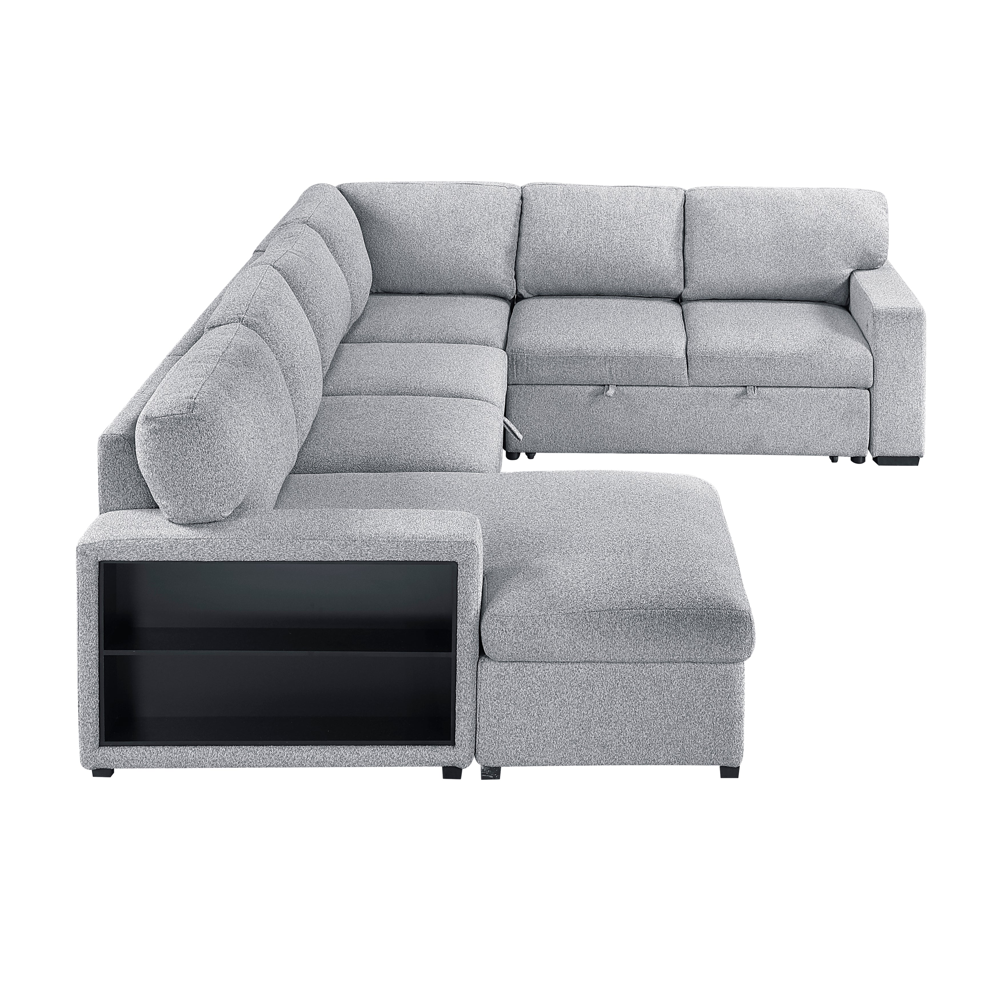 9630GY*4LC2R (4)Sectional with Left Chaise, Pull-out Bed and Hidden Storages, Charging Ports - 9630GY*4LC2R