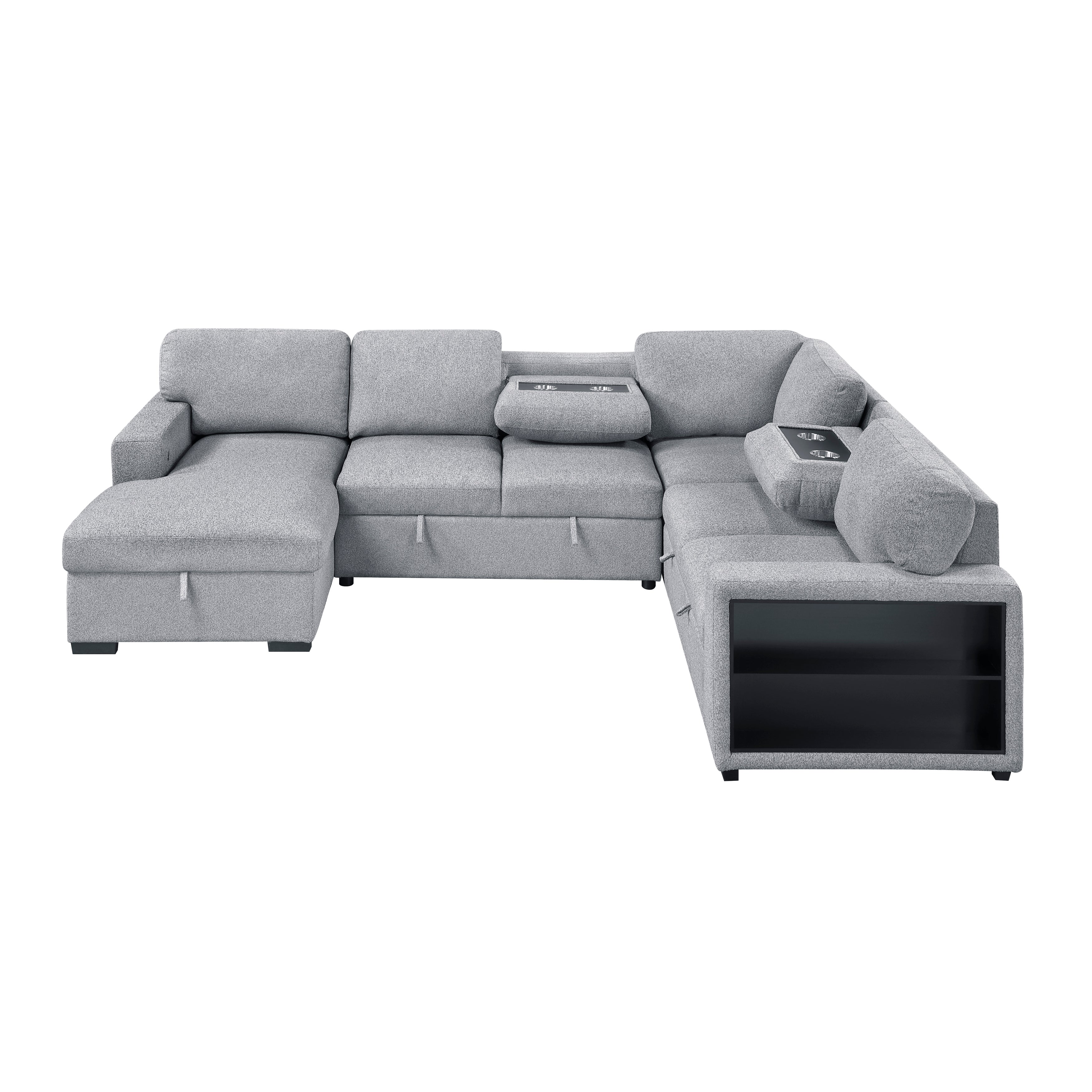 9630GY*4LC2R (4)Sectional with Left Chaise, Pull-out Bed and Hidden Storages, Charging Ports - 9630GY*4LC2R