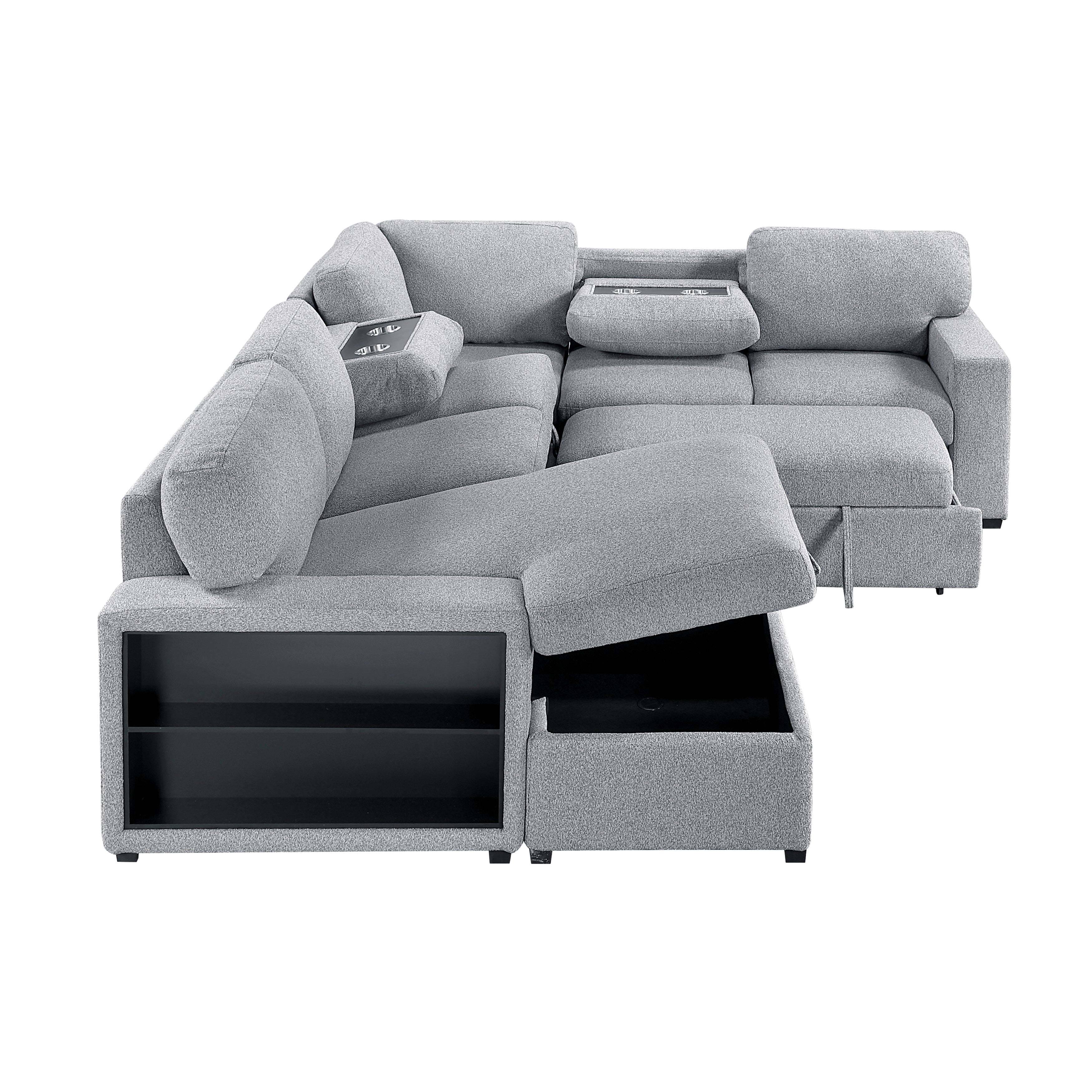 9630GY*4LC2R (4)Sectional with Left Chaise, Pull-out Bed and Hidden Storages, Charging Ports - 9630GY*4LC2R