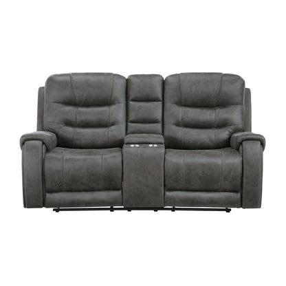 Oberon Dark Gray Double Reclining Living Room Set from Homelegance - Luna Furniture