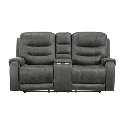9634DGY-2 Double Reclining Love Seat with Center Console - 9634DGY-2