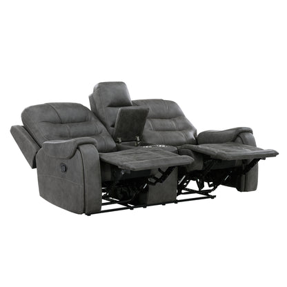 9634DGY-2 Double Reclining Love Seat with Center Console - 9634DGY-2