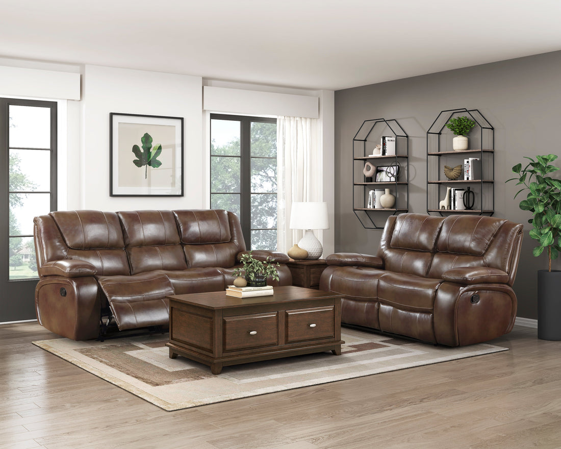 Ellicott Brown Leather Double Reclining Living Room Set from Homelegance - Luna Furniture
