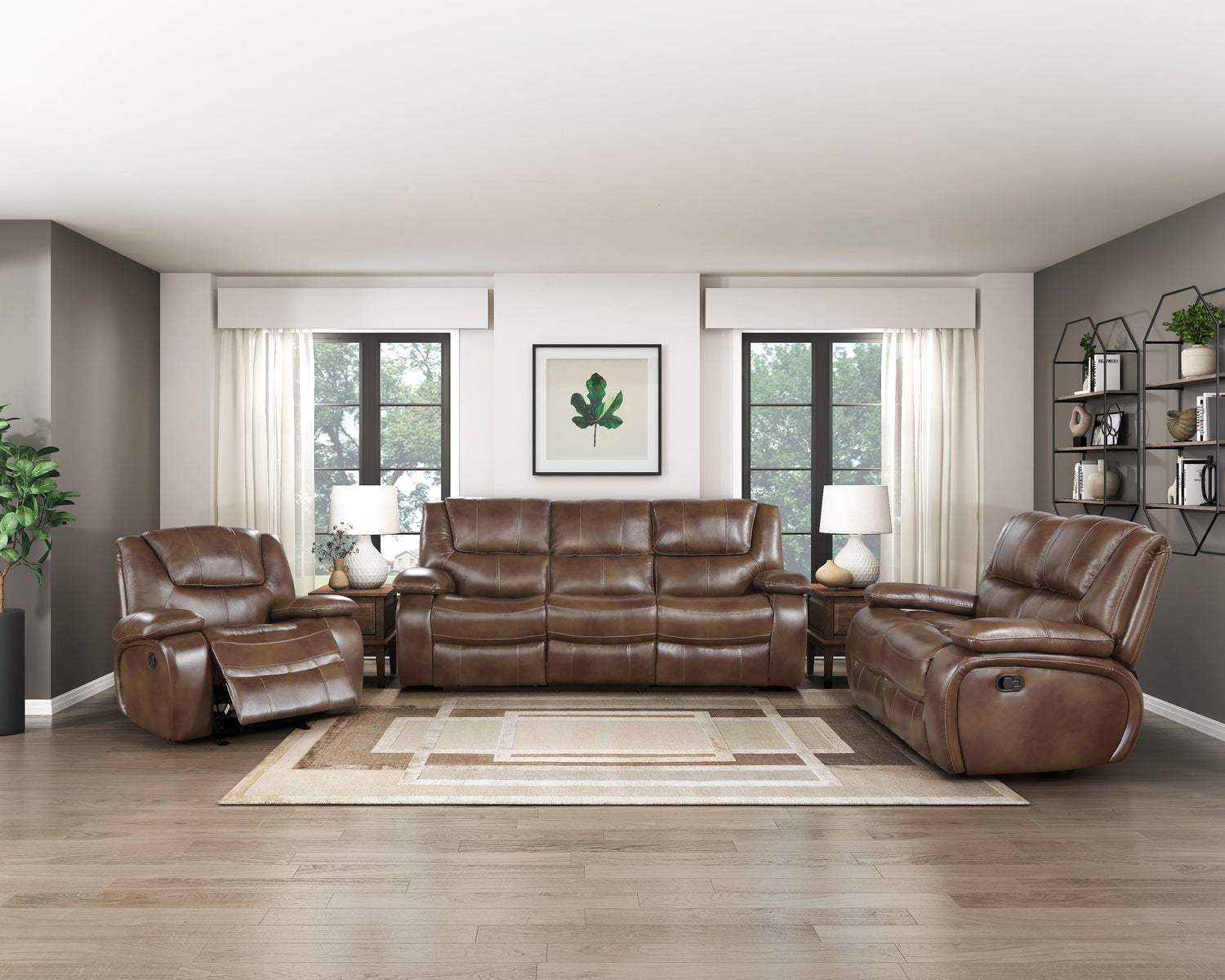 Ellicott Brown Leather Double Reclining Living Room Set from Homelegance - Luna Furniture