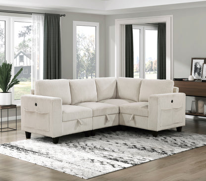 9650NBE*4SC (4)4-Piece Sectional with Storage, Storage Pouches and Charging Ports - 9650NBE*4SC