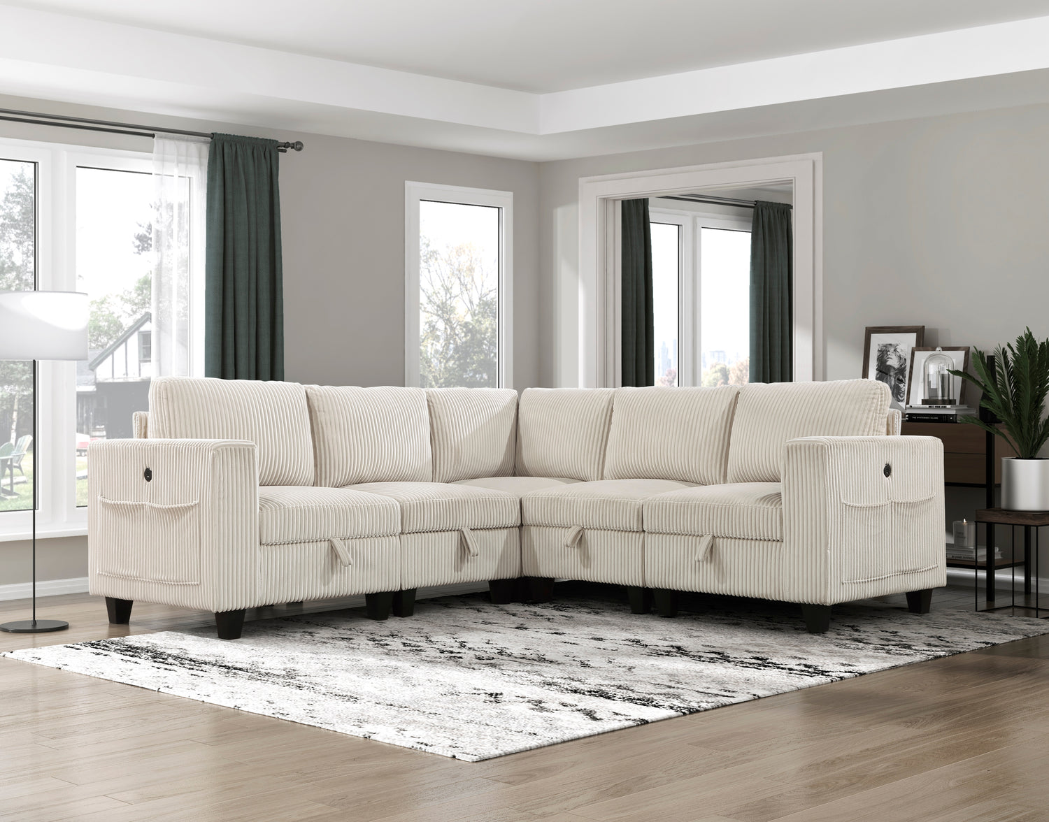 9650NBE*5SC (5)5-Piece Sectional with Storage, Storage Pouches and Charging Ports - 9650NBE*5SC