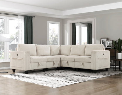 9650NBE*5SC (5)5-Piece Sectional with Storage, Storage Pouches and Charging Ports - 9650NBE*5SC