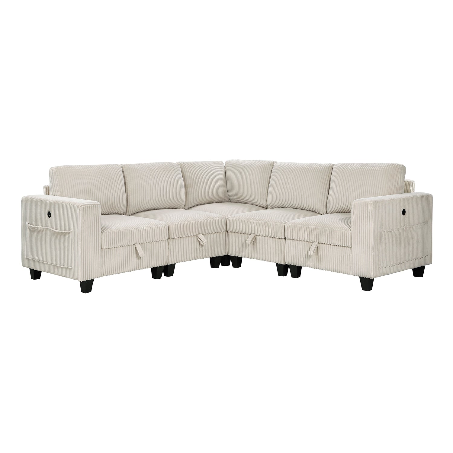 Walterboro Beige Corduroy 5-Piece Sectional with Storage, Storage Pouches and Charging Ports from Homelegance - Luna Furniture