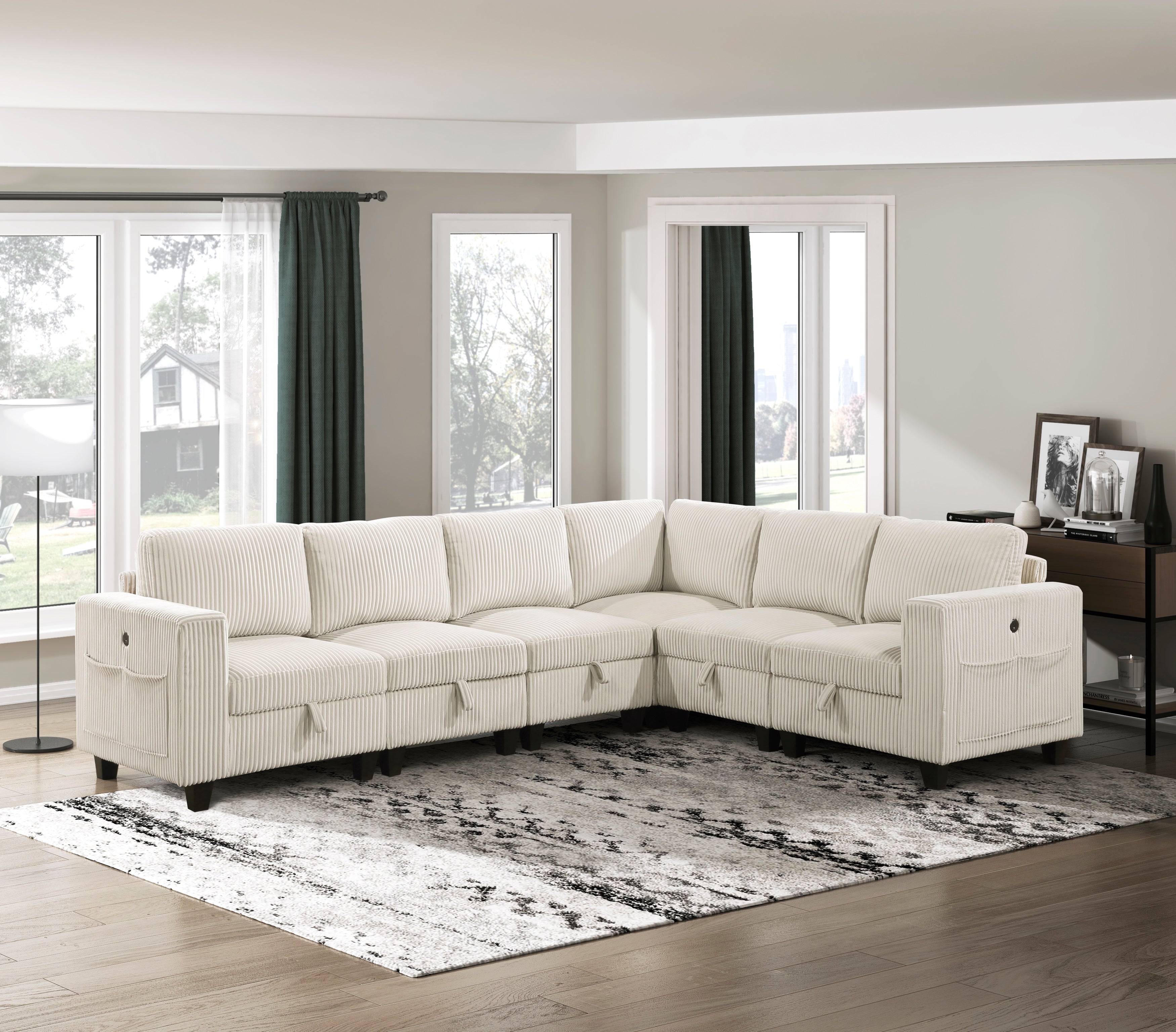 9650NBE*6SC (6)6-Piece Sectional with Storage, Storage Pouches and Charging Ports - 9650NBE*6SC