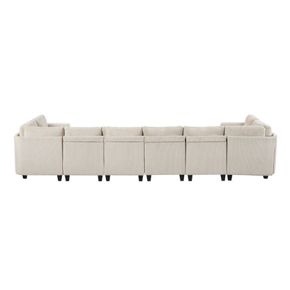 Walterboro Beige Corduroy 8-Piece Sectional with Storage, Storage Pouches and Charging Ports from Homelegance - Luna Furniture