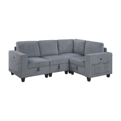9650NDG*4SC (4)4-Piece Sectional with Storage, Storage Pouches and Charging Ports - 9650NDG*4SC