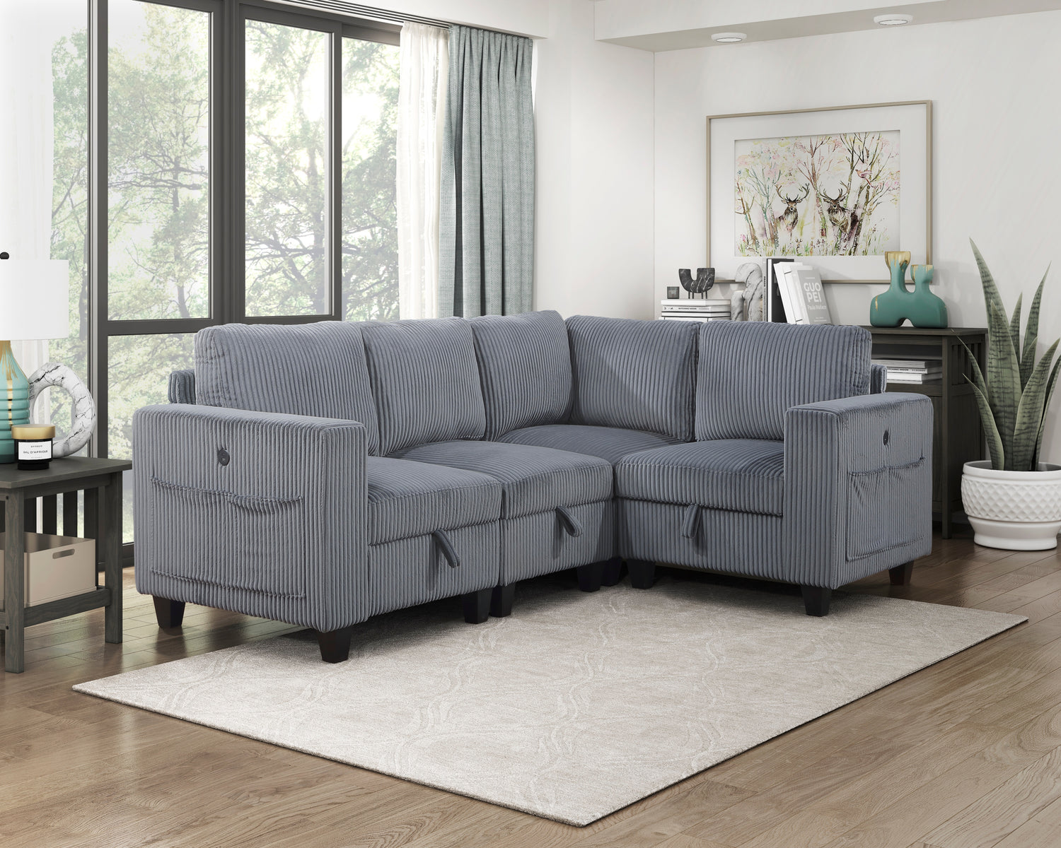 9650NDG*4SC (4)4-Piece Sectional with Storage, Storage Pouches and Charging Ports - 9650NDG*4SC