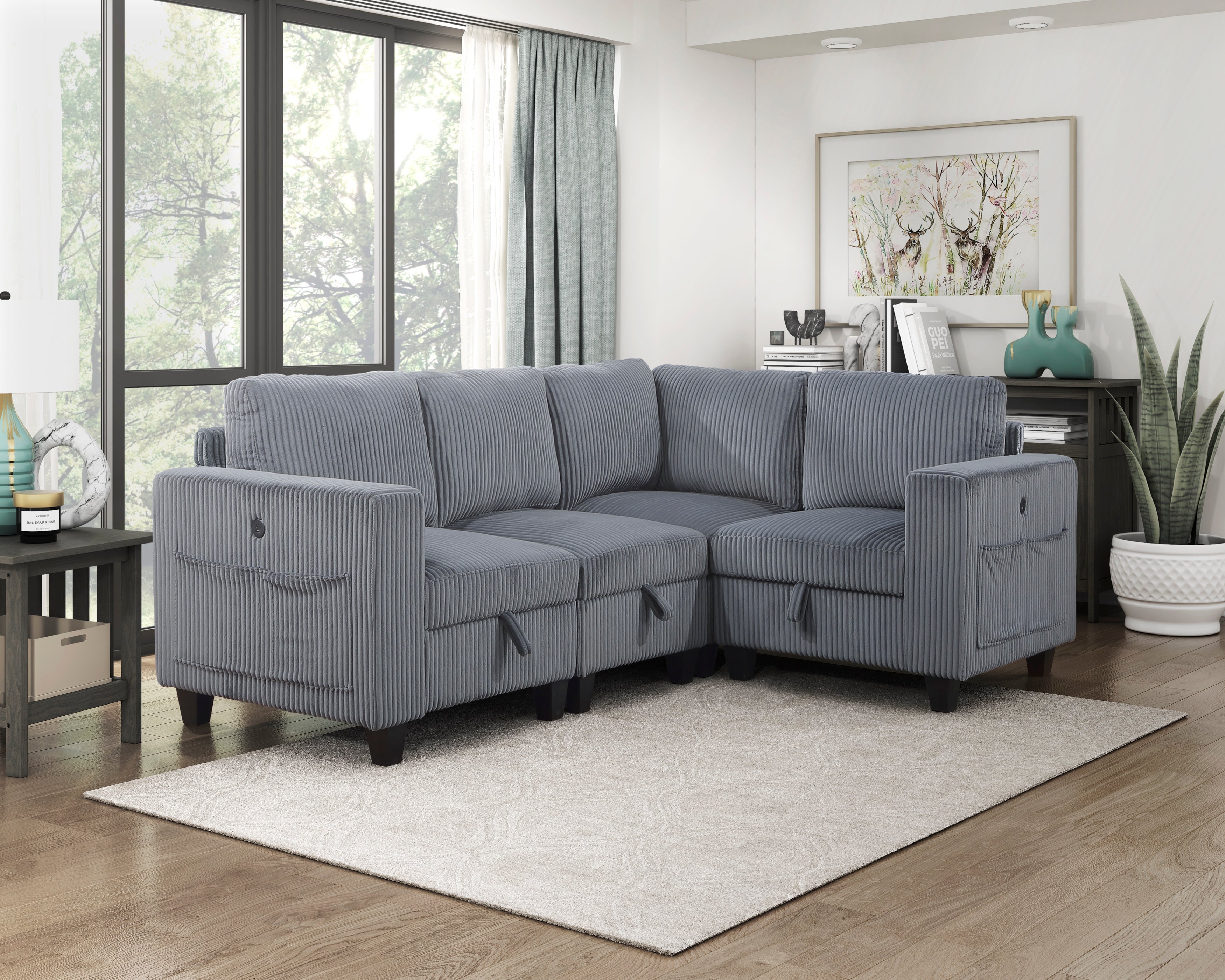 9650NDG*4SC (4)4-Piece Sectional with Storage, Storage Pouches and Charging Ports - 9650NDG*4SC