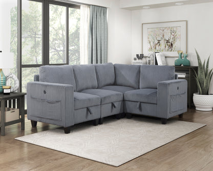 9650NDG*4SC (4)4-Piece Sectional with Storage, Storage Pouches and Charging Ports - 9650NDG*4SC