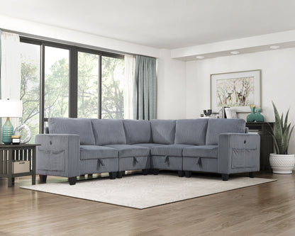 9650NDG*5SC (5)5-Piece Sectional with Storage, Storage Pouches and Charging Ports - 9650NDG*5SC