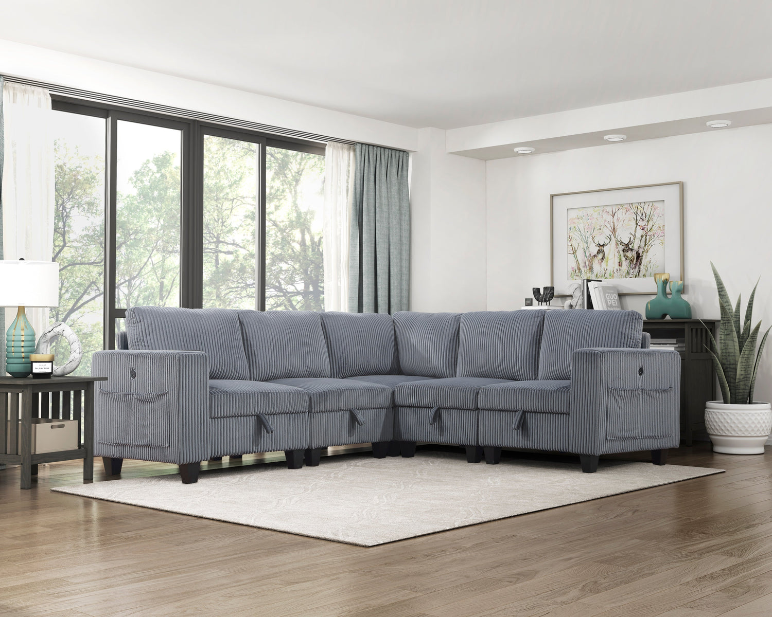 9650NDG*5SC (5)5-Piece Sectional with Storage, Storage Pouches and Charging Ports from Homelegance - Luna Furniture