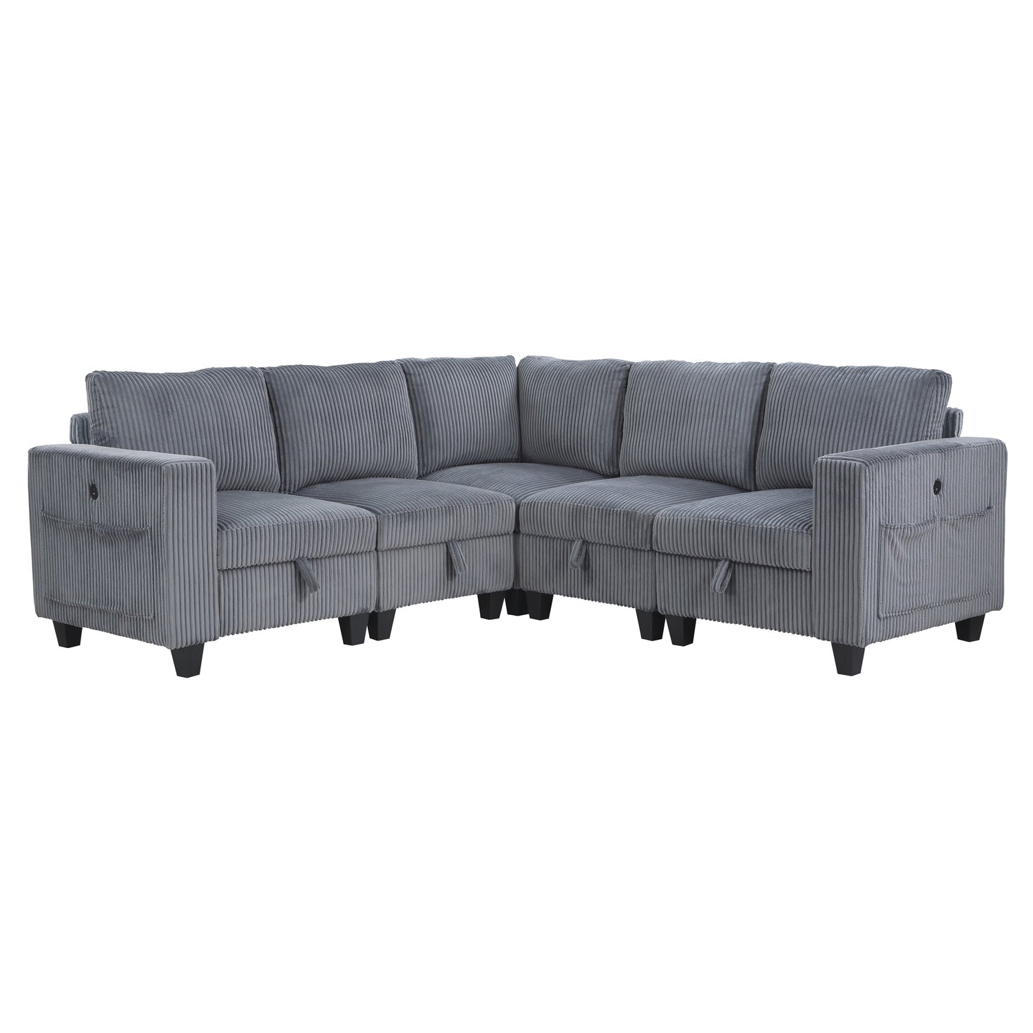 Walterboro Dark Gray 5-Piece Sectional with Storage, Storage Pouches and Charging Ports from Homelegance - Luna Furniture