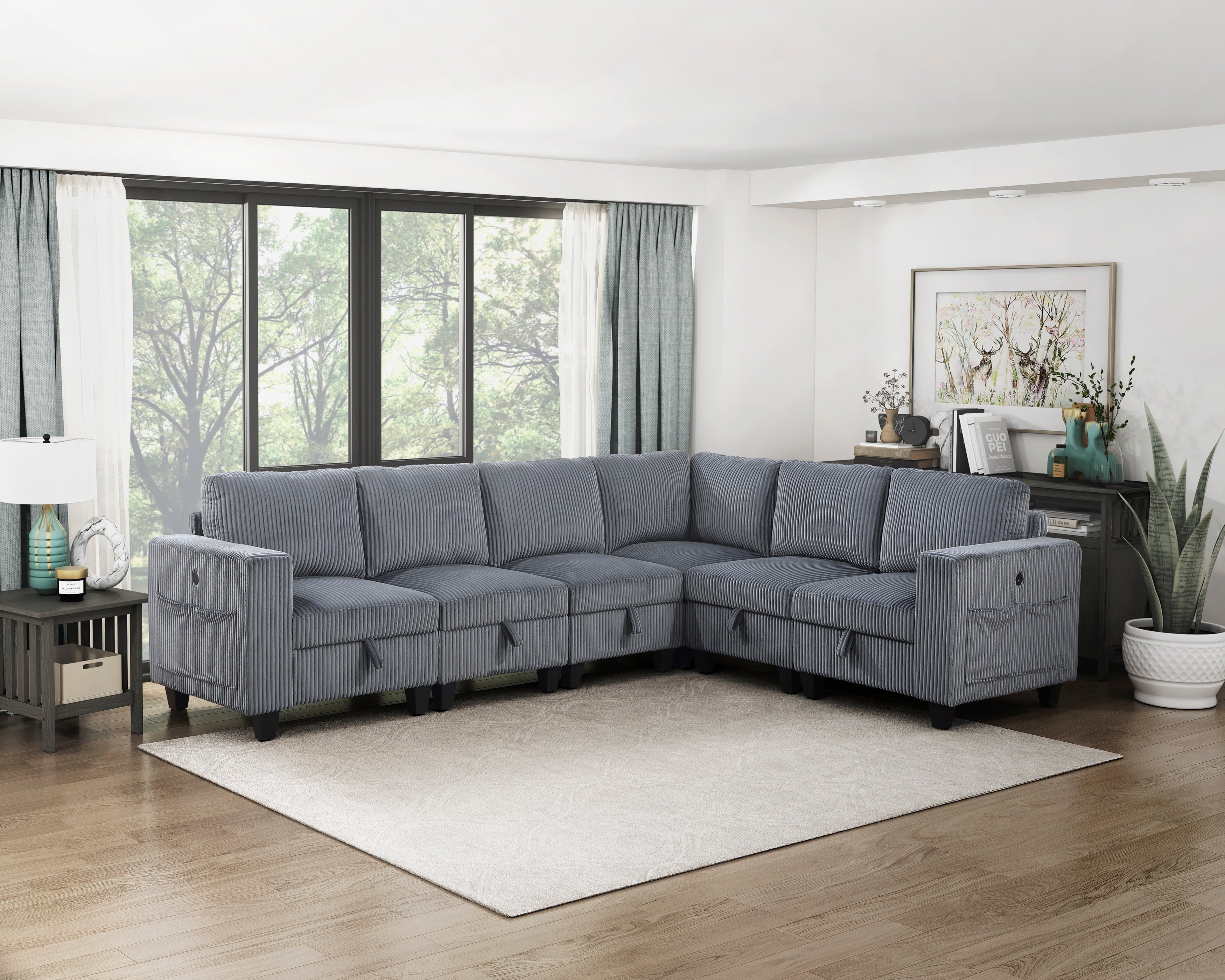 Walterboro Dark Gray Modular Sectional with Storage, Side Pockets &amp; Charging Ports from Homelegance - Luna Furniture