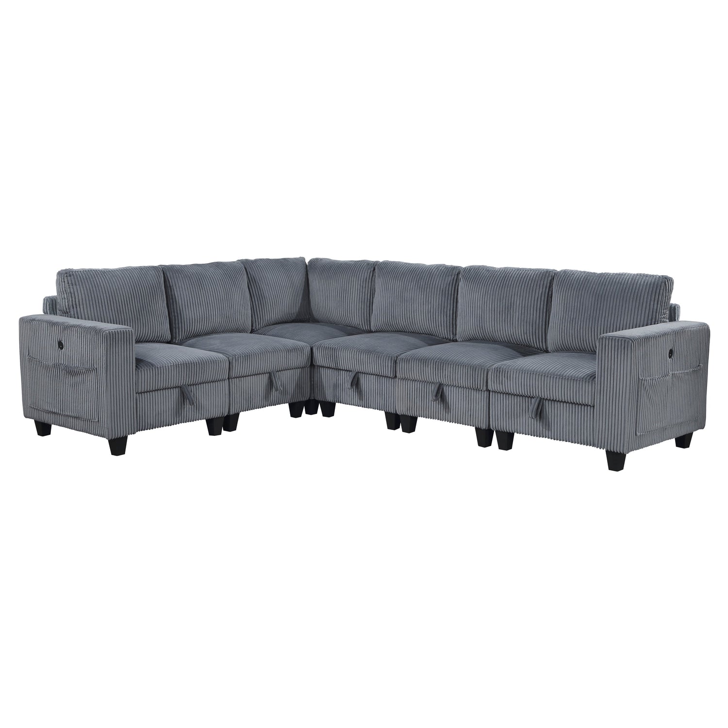 Walterboro Dark Gray 6-Piece Sectional with Storage, Storage Pouches and Charging Ports from Homelegance - Luna Furniture