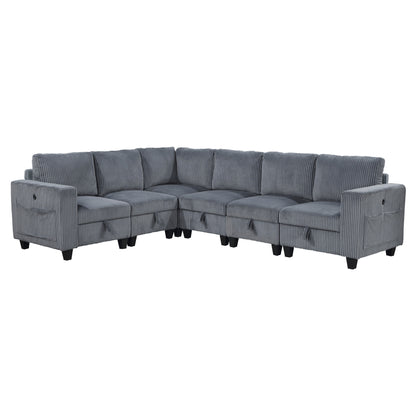 Walterboro Dark Gray 6-Piece Sectional with Storage, Storage Pouches and Charging Ports from Homelegance - Luna Furniture