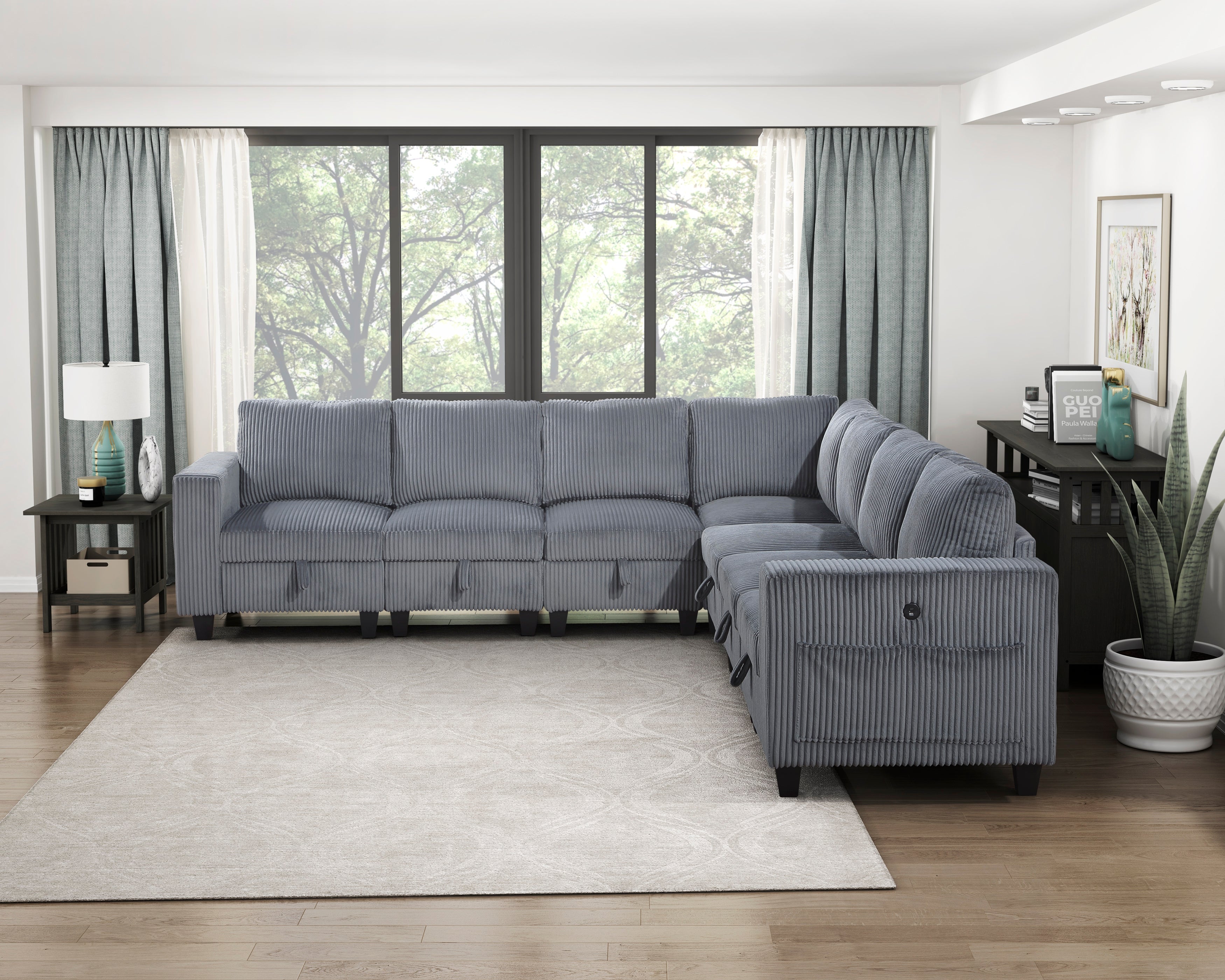9650NDG*7SC (7)7-Piece Sectional with Storage, Storage Pouches and Charging Ports - 9650NDG*7SC