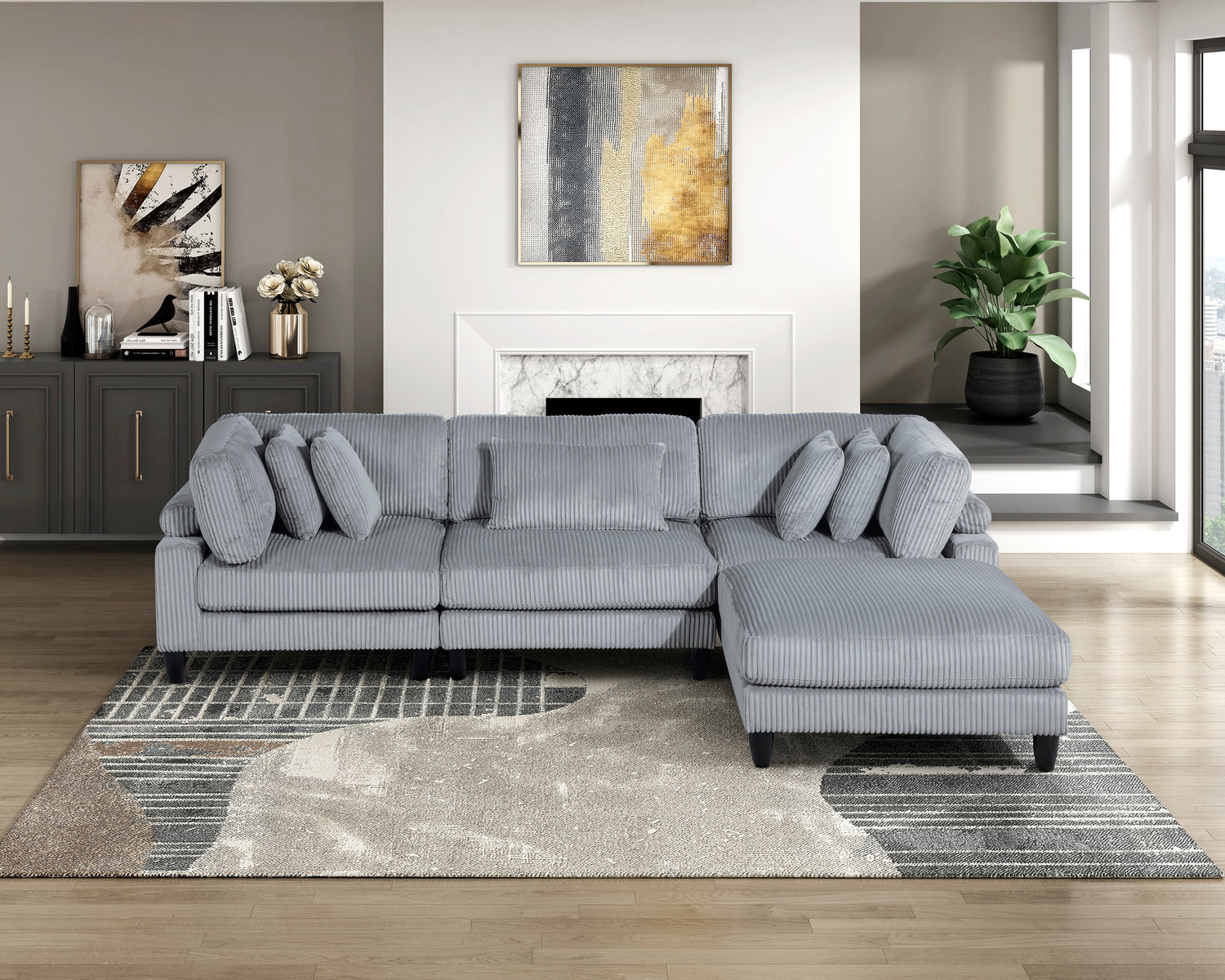 9688GY*42CRACOT (4)4-Piece Modular Sectional with Otttoman - 9688GY*42CRACOT
