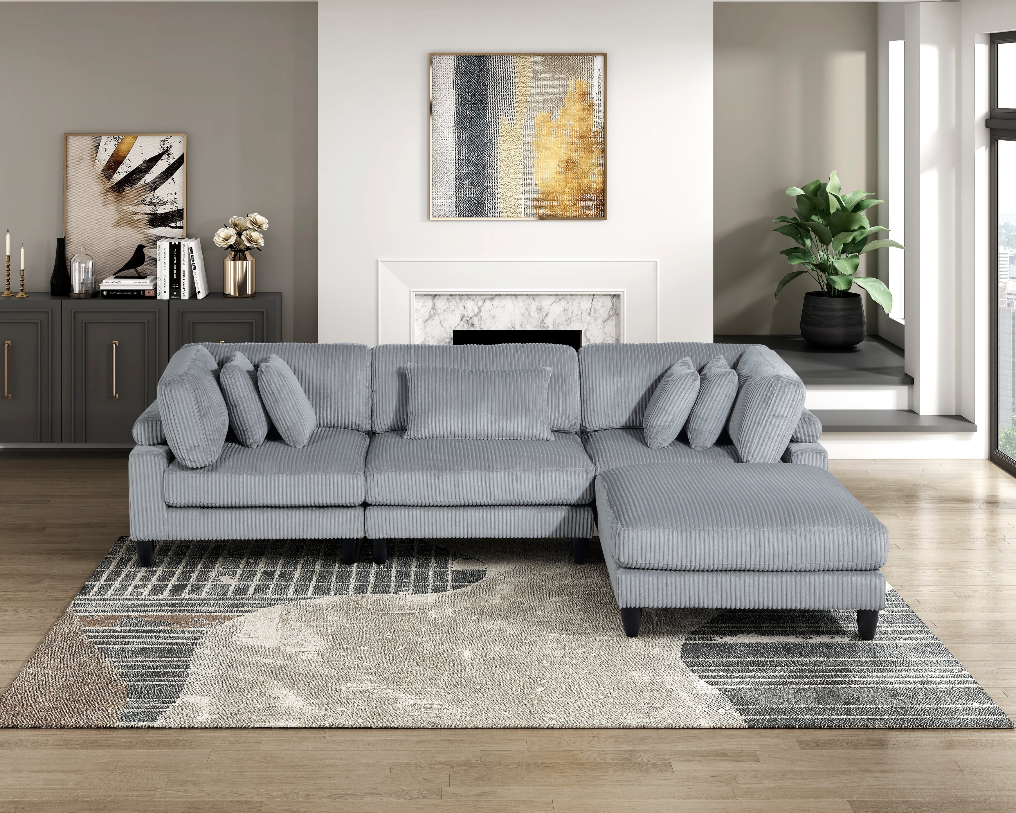 9688GY*42CRACOT (4)4-Piece Modular Sectional with Otttoman - 9688GY*42CRACOT