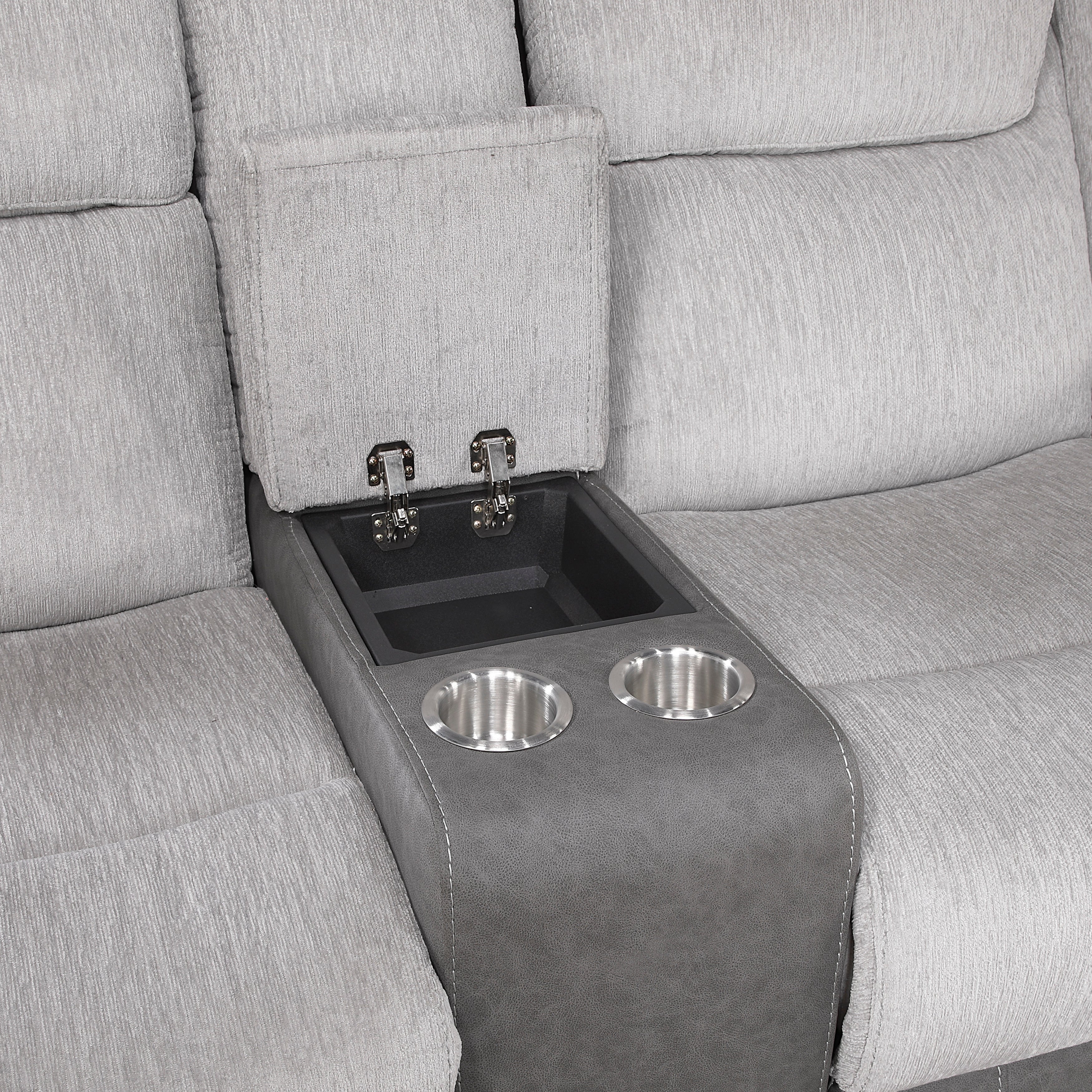 9703GY-2 Double Reclining Love Seat with Center Console - 9703GY-2