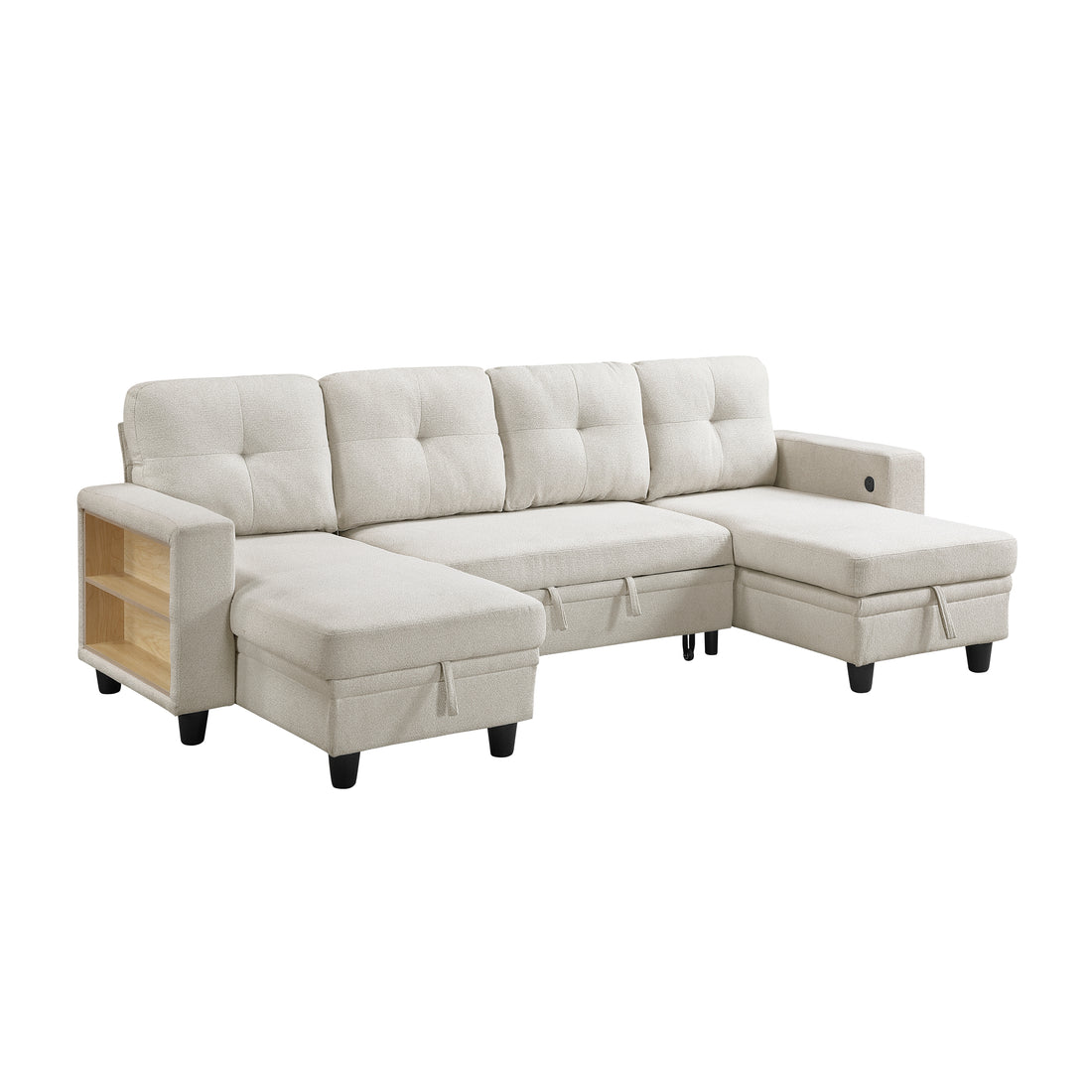 9705BE*42AVC (4)Sectional with Two Chaises, Pull-out Bed, Shelves and Charging Ports - 9705BE*42AVC