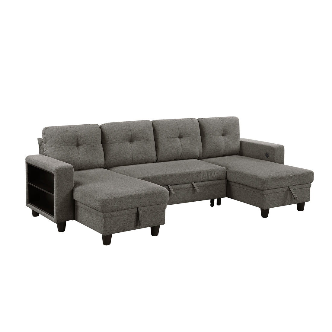 9705DB*42AVC (4)Sectional with Two Chaises, Pull-out Bed, Shelves and Charging Ports - 9705DB*42AVC
