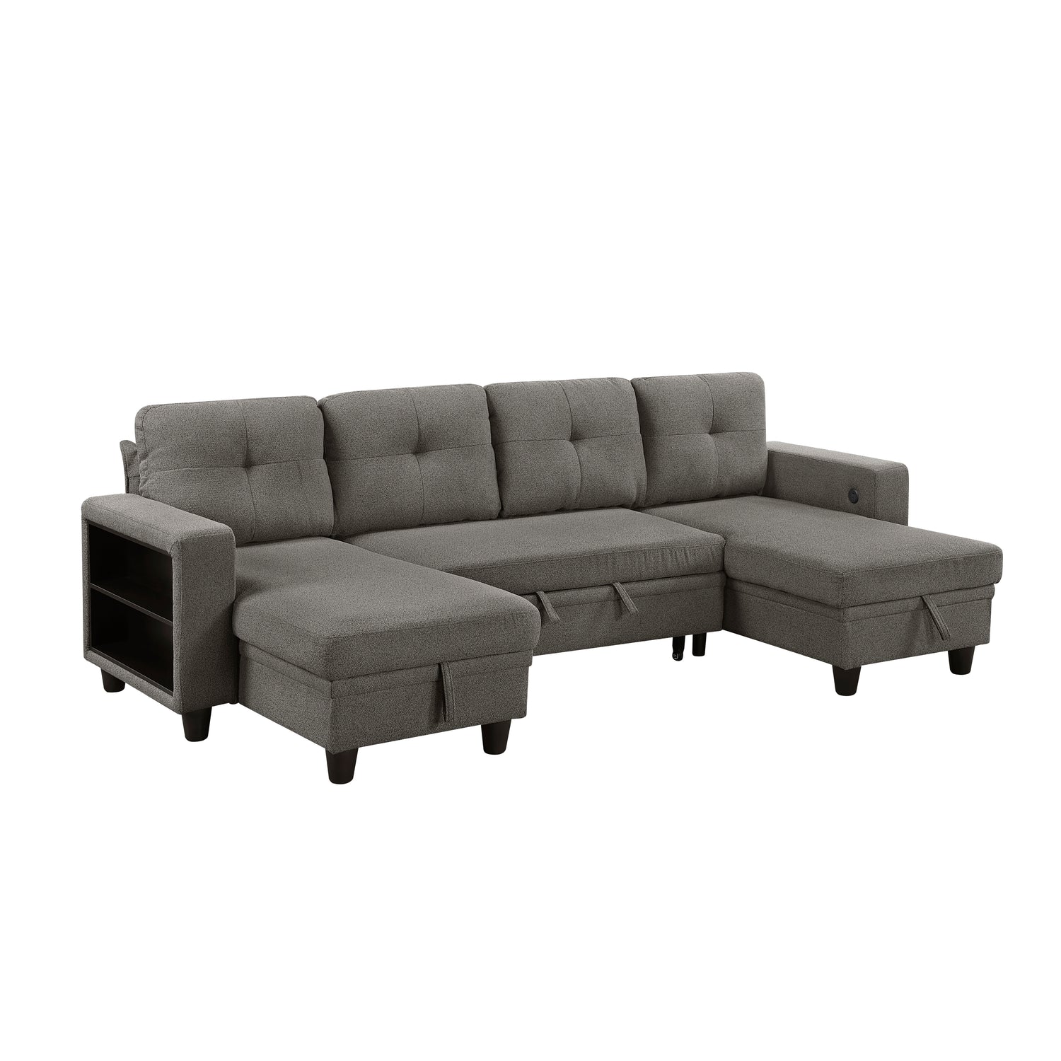9705DB*42AVC (4)Sectional with Two Chaises, Pull-out Bed, Shelves and Charging Ports - 9705DB*42AVC