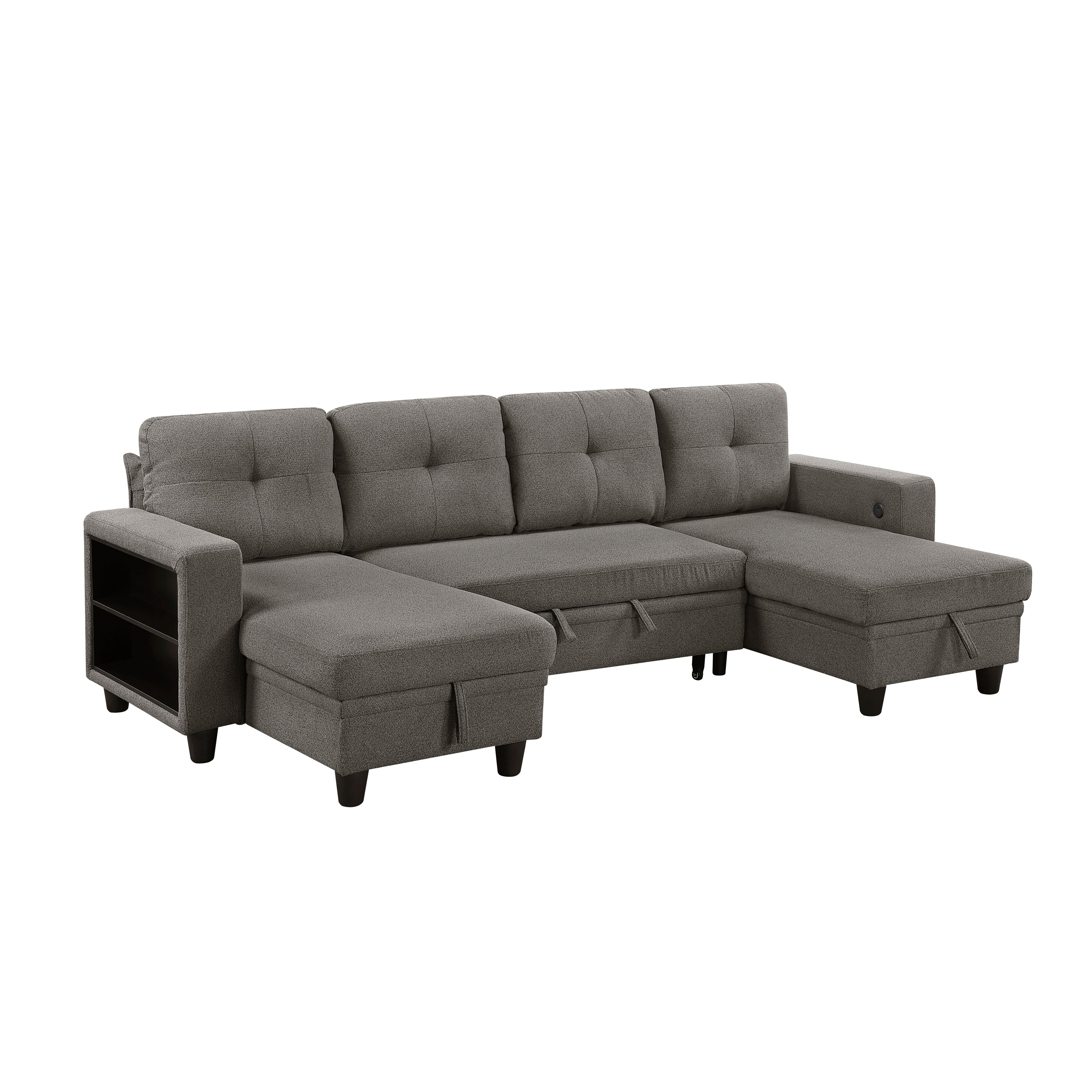 9705DB*42AVC (4)Sectional with Two Chaises, Pull-out Bed, Shelves and Charging Ports - 9705DB*42AVC