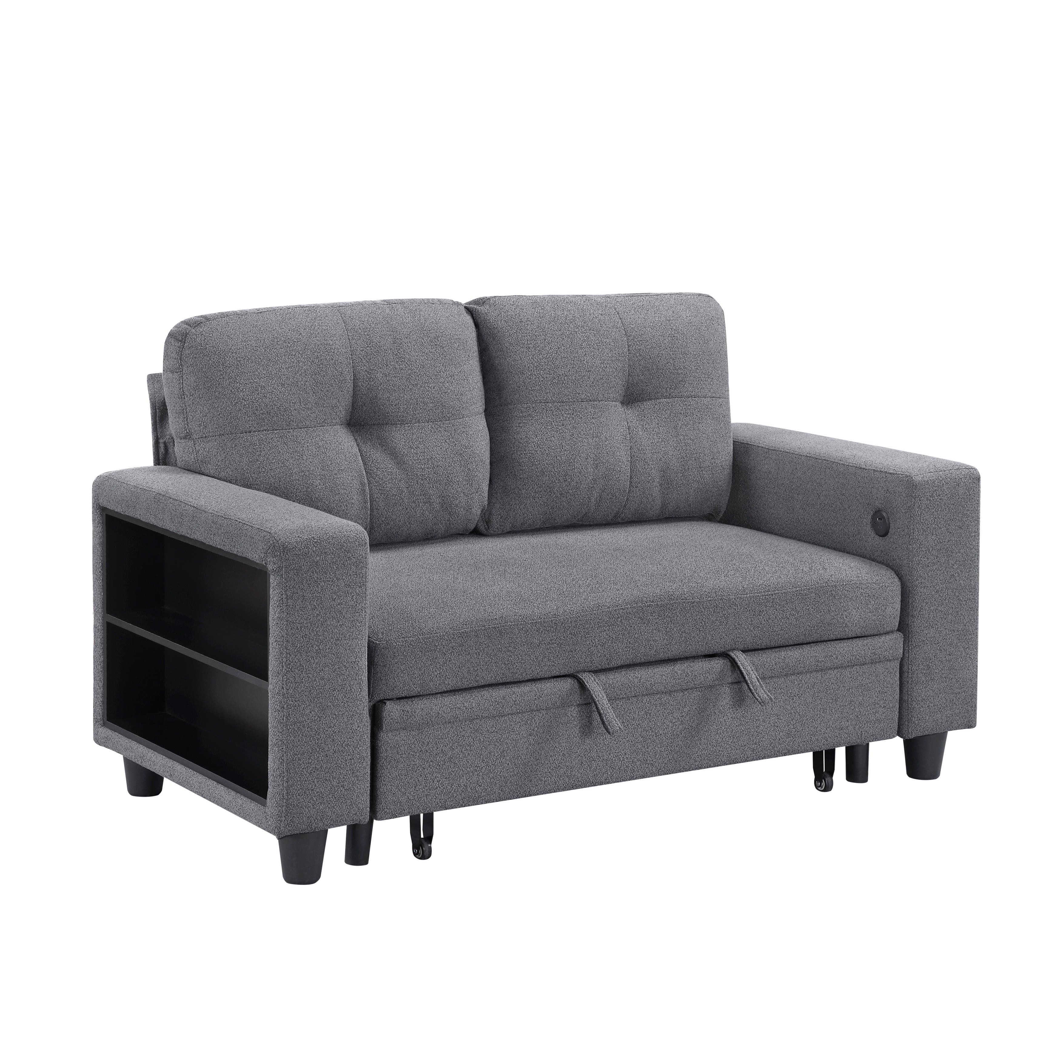 9705GY-2* (2)Love Seat with Pull-out Bed, Shelves and Charging Ports - 9705GY-2*