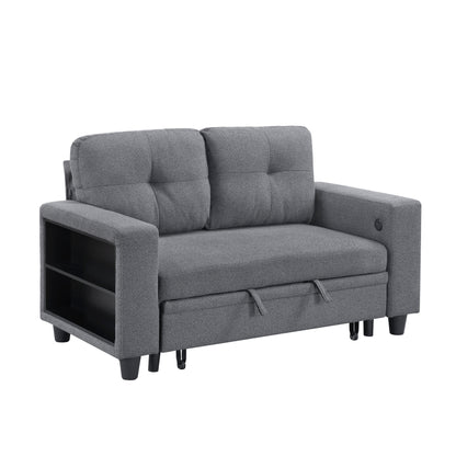 9705GY-2* (2)Love Seat with Pull-out Bed, Shelves and Charging Ports - 9705GY-2*