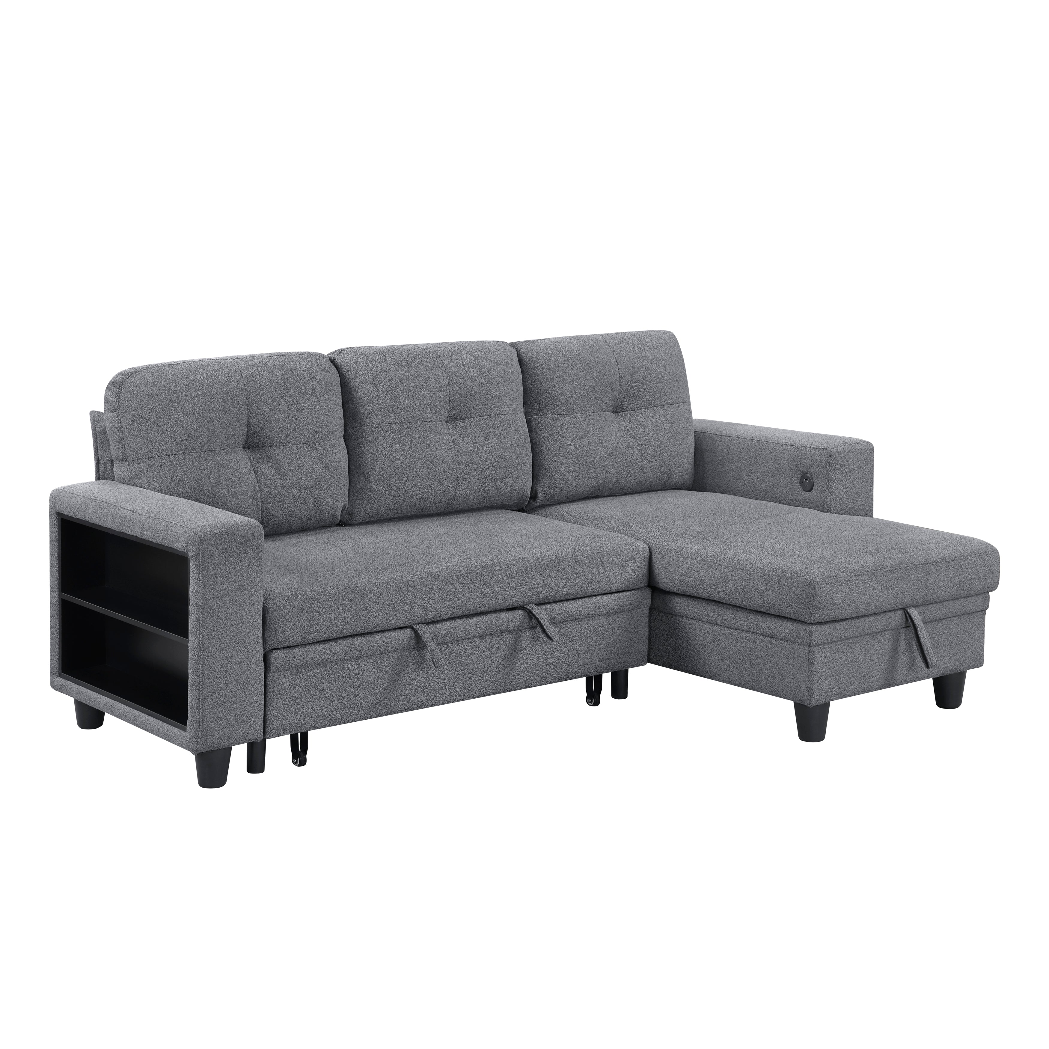9705GY*32AVC (3)Sectional with Reversible Chaise, Pull-out Bed, Shelves and Charging Ports - 9705GY*32AVC