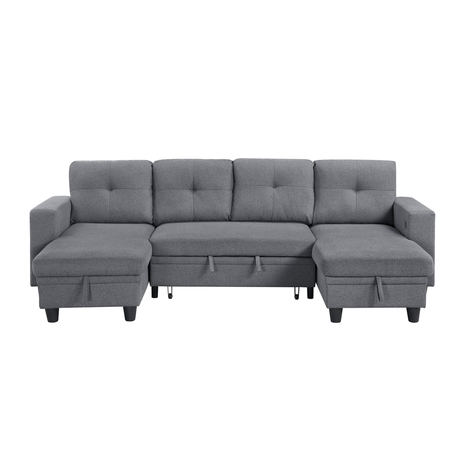 9705GY*42AVC (4)Sectional with Two Chaises, Pull-out Bed, Shelves and Charging Ports - 9705GY*42AVC