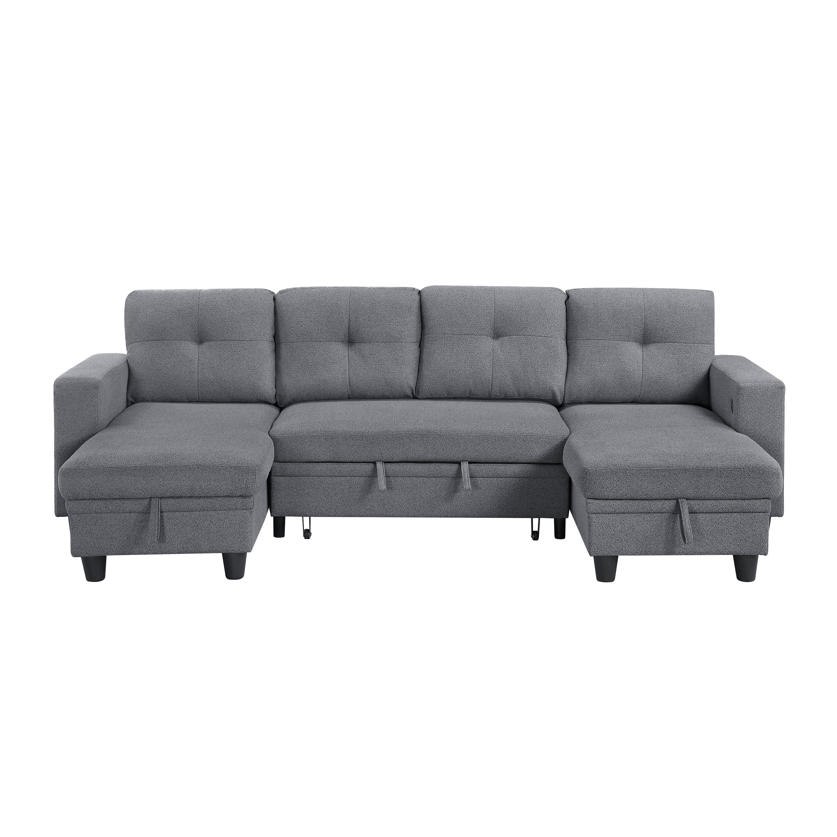 9705GY*42AVC (4)Sectional with Two Chaises, Pull-out Bed, Shelves and Charging Ports - 9705GY*42AVC