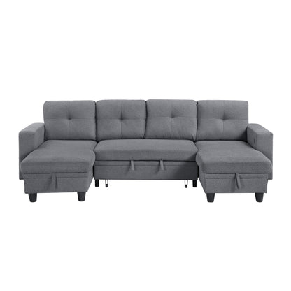 9705GY*42AVC (4)Sectional with Two Chaises, Pull-out Bed, Shelves and Charging Ports - 9705GY*42AVC
