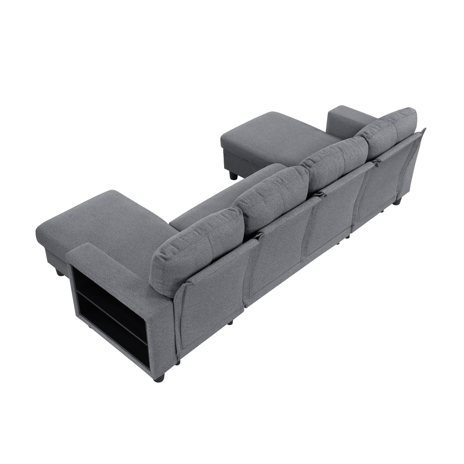 9705GY*42AVC (4)Sectional with Two Chaises, Pull-out Bed, Shelves and Charging Ports - 9705GY*42AVC
