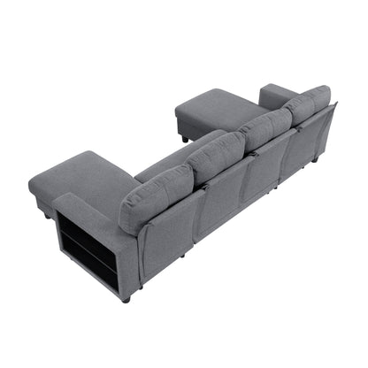 9705GY*42AVC (4)Sectional with Two Chaises, Pull-out Bed, Shelves and Charging Ports - 9705GY*42AVC