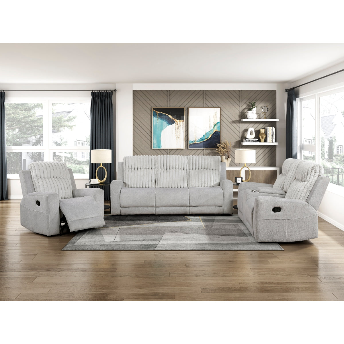 Benton Light Gray Double Reclining Living Room Set from Homelegance - Luna Furniture