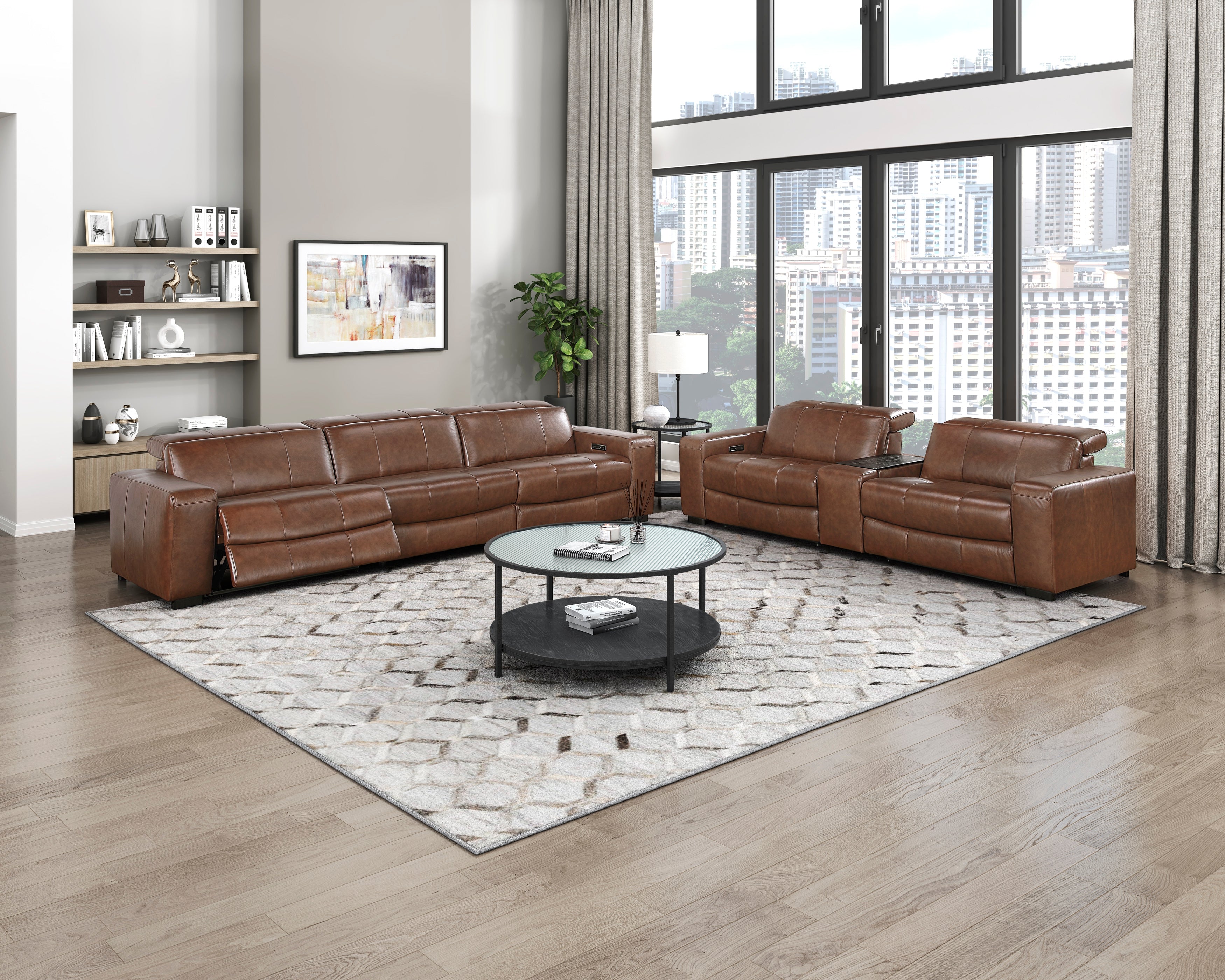 9790BRW-2CNPWH* (3)Power Double Reclining Love Seat with Center Console, Power Headrest and Charging Ports - 9790BRW-2CNPWH*