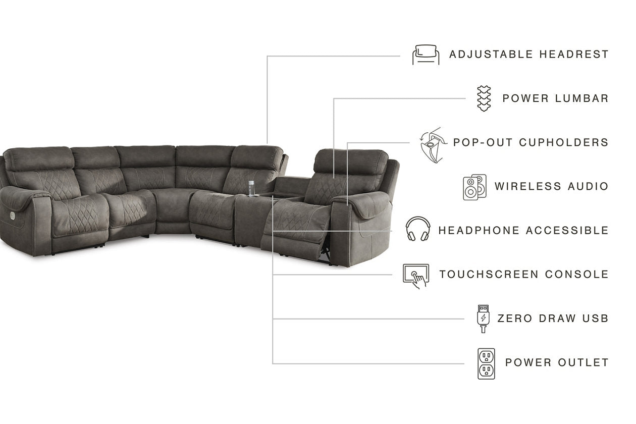 Hoopster Gunmetal 6-Piece Power Reclining Sectional from Ashley - Luna Furniture
