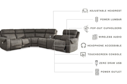 Hoopster Gunmetal 6-Piece Power Reclining Sectional from Ashley - Luna Furniture