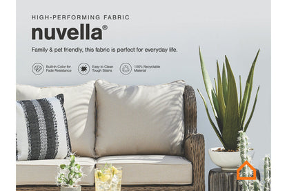 Visola Gray Outdoor Sofa, 2 Lounge Chairs and Coffee Table -  Ashley - Luna Furniture