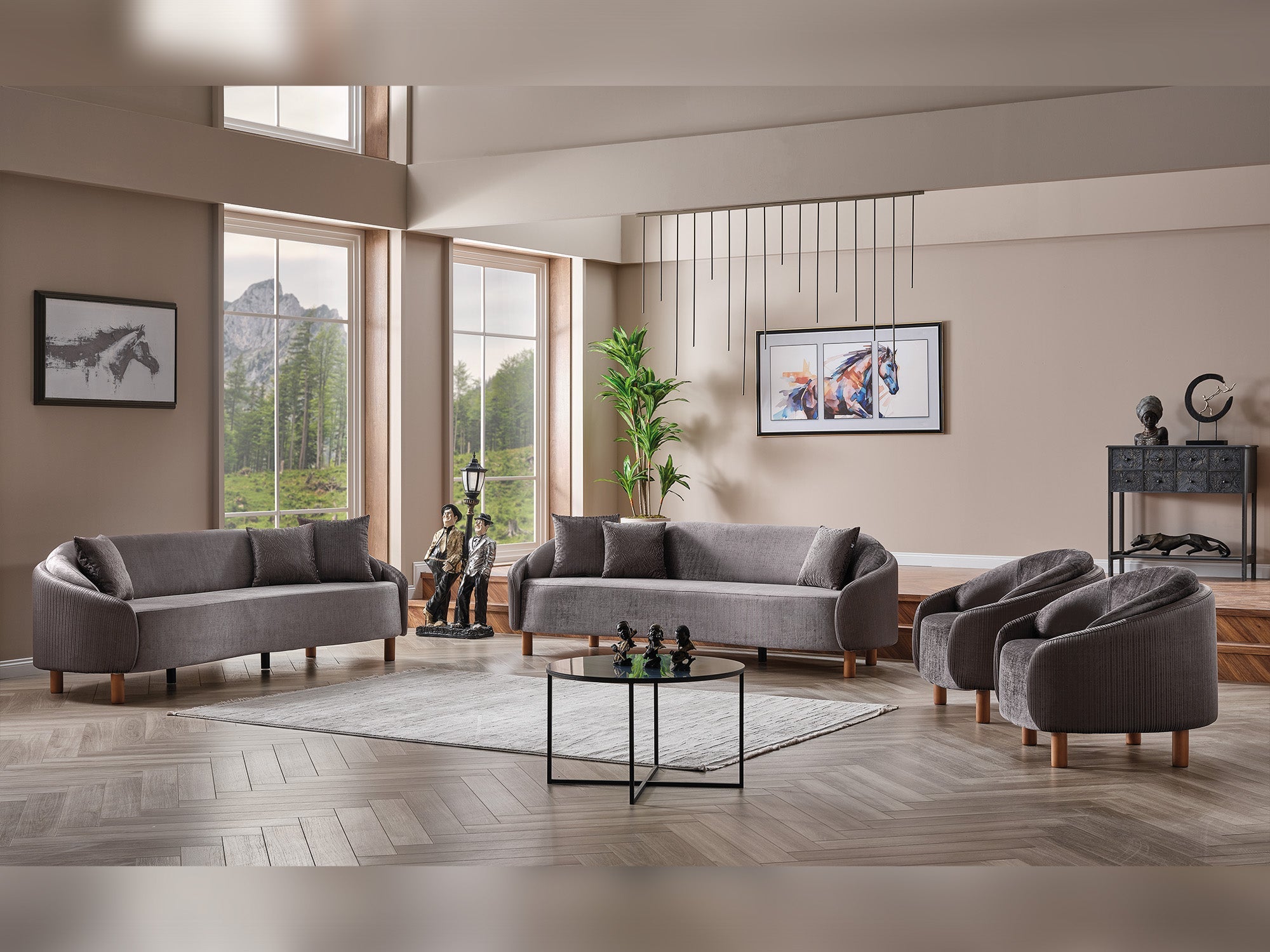 Alessa 4-pieces (2 Sofa &amp; 2 Chair) Livingroom Set in Grey