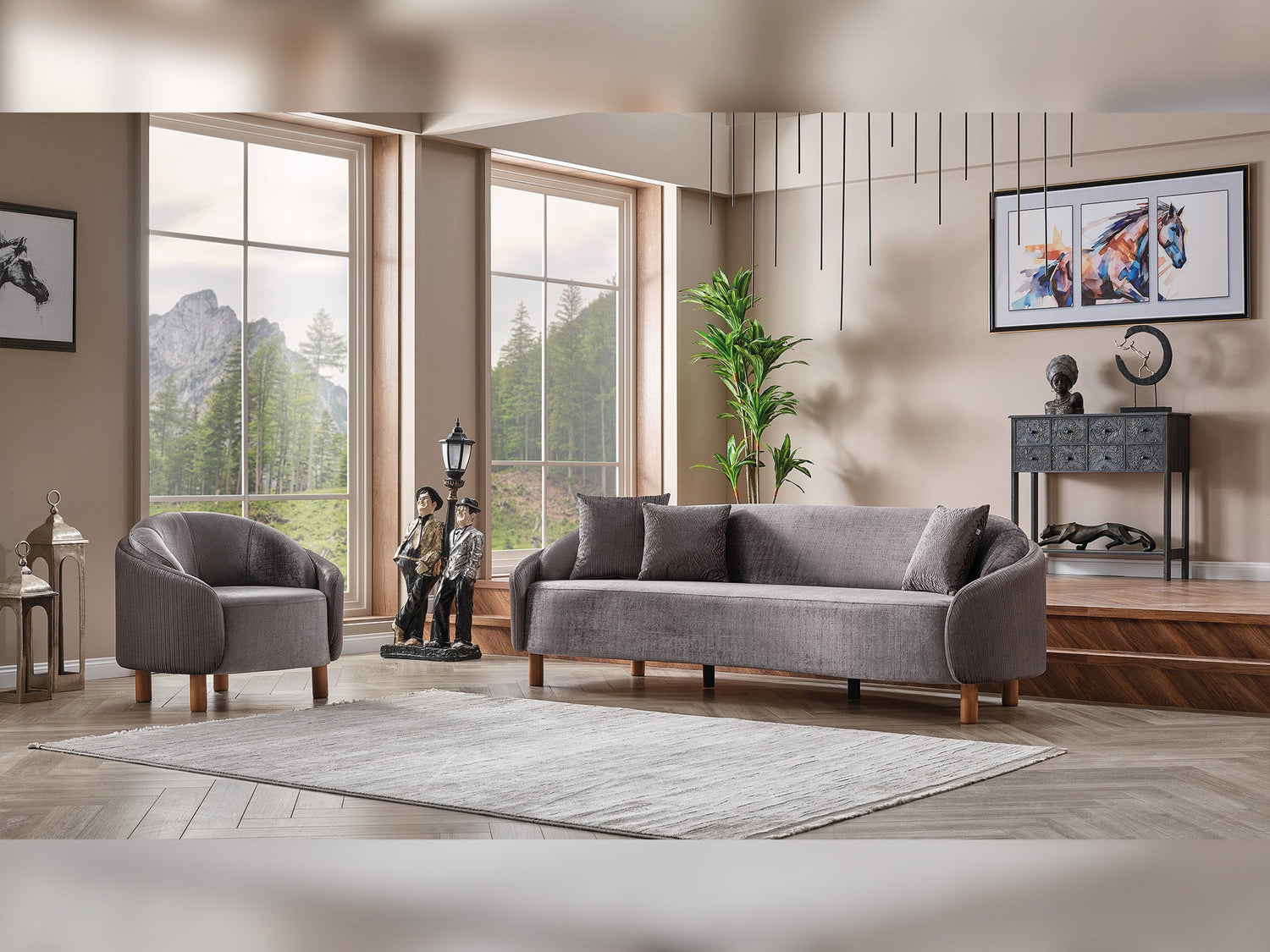 Alessa 4-pieces (2 Sofa &amp; 2 Chair) Livingroom Set in Grey