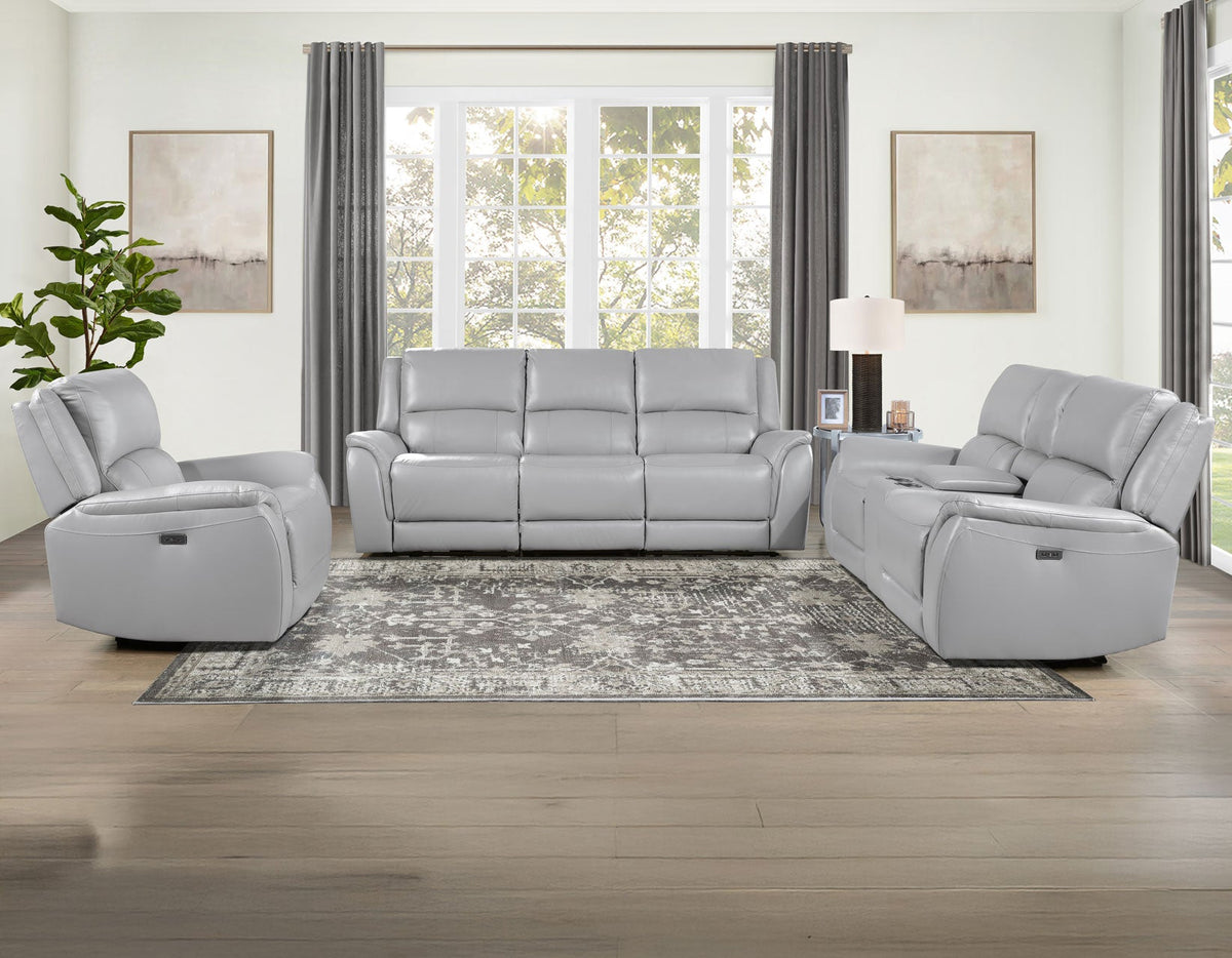 Alexandria Stone 3-Piece Top-Grain Leather Power Reclining Living Room Set