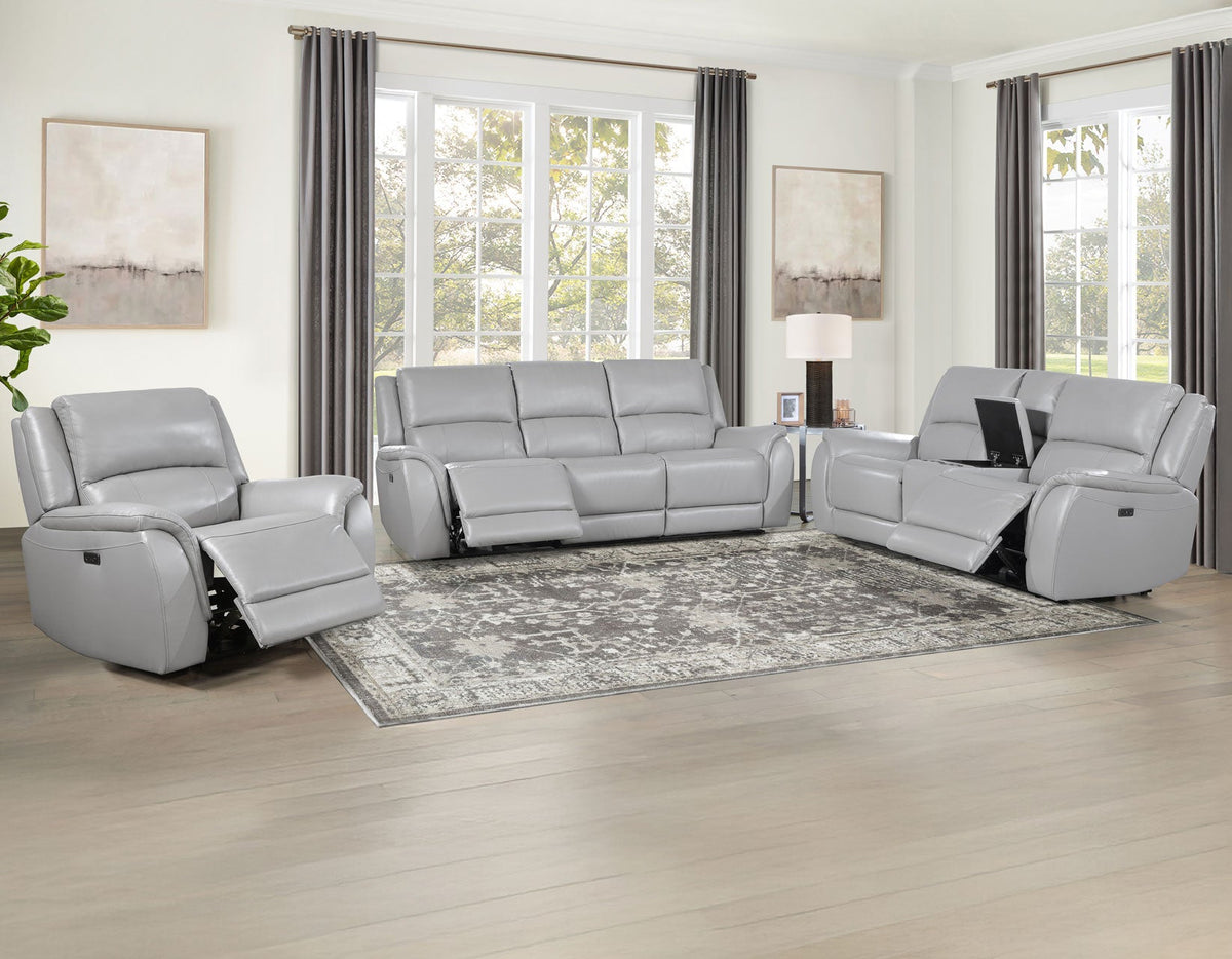 Alexandria Stone 3-Piece Top-Grain Leather Power Reclining Living Room Set